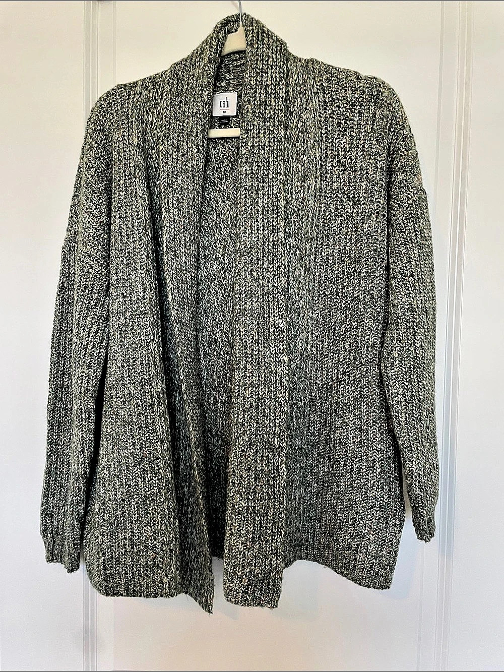 Cabi Marled Open Front Cardigan in Green & Gray Size XS